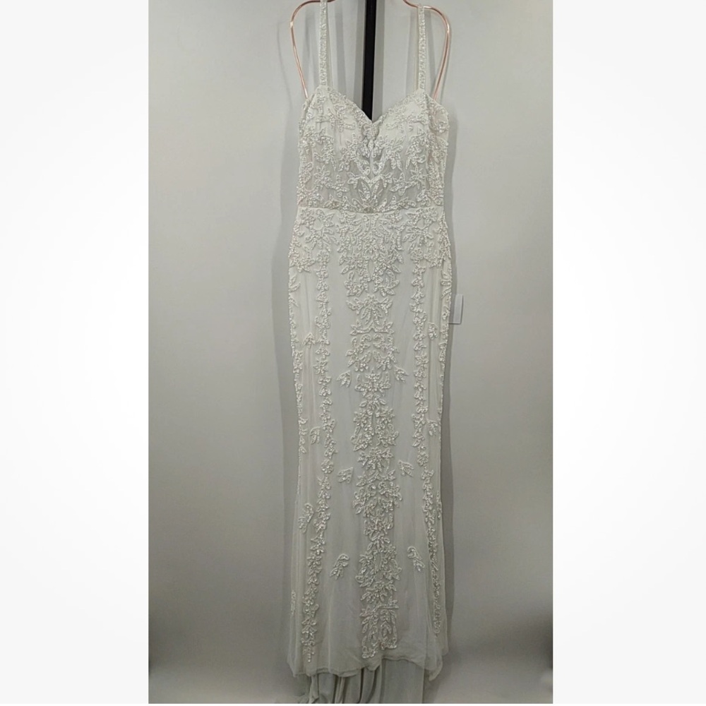 Lulus Momentous Love White Beaded Bustier Mesh Mermaid Maxi Dress
